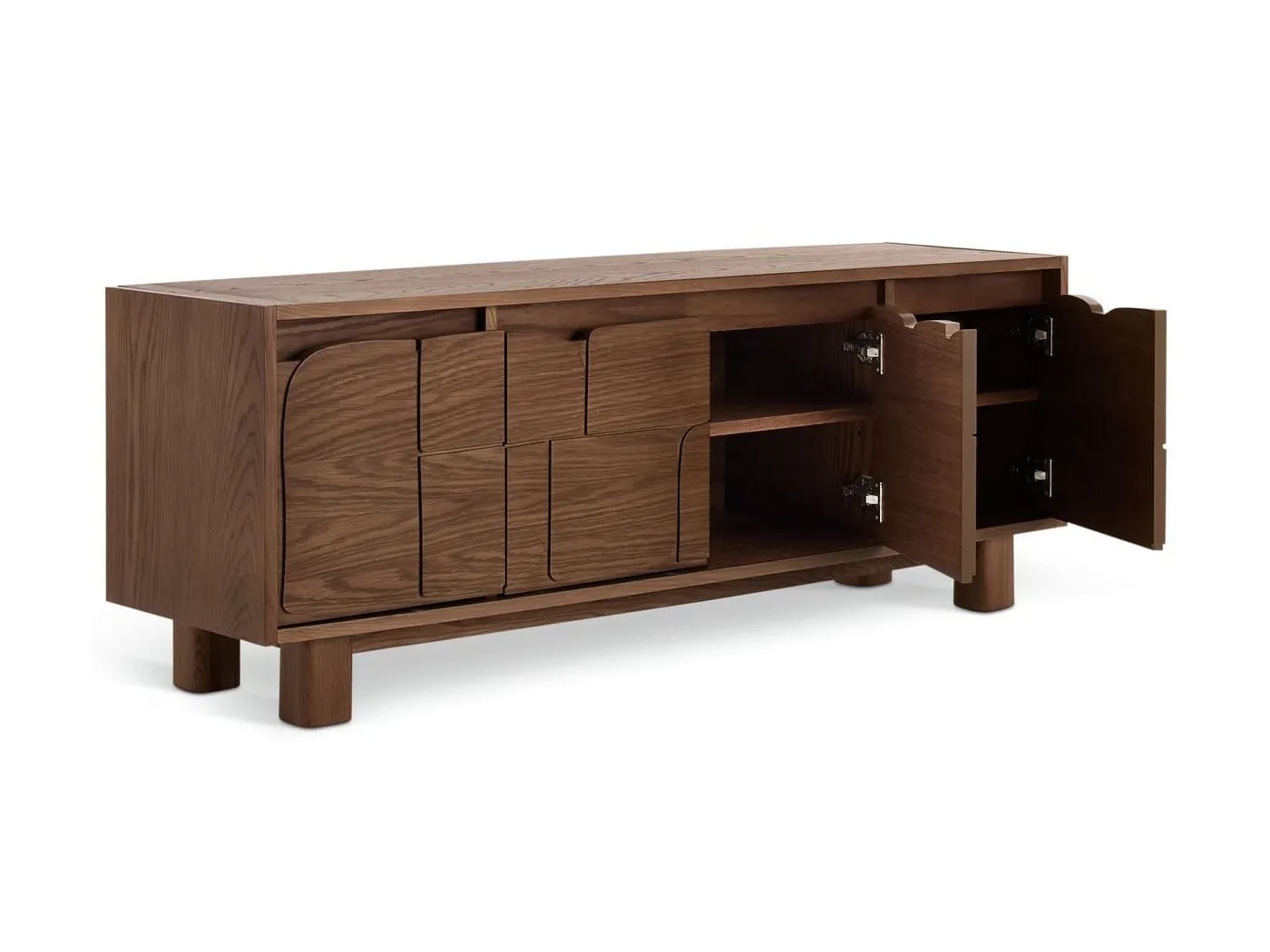 Oak tv unit with carved pattern doors