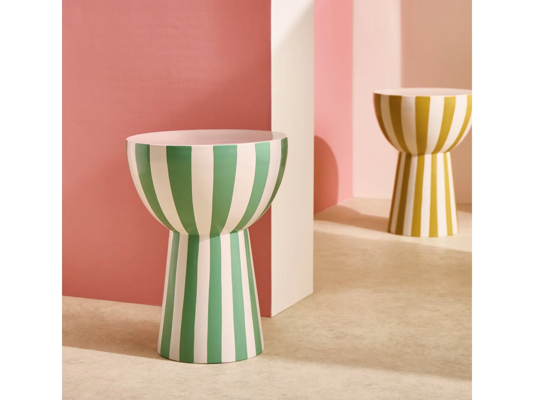 Green/White and Yellow/White side tables