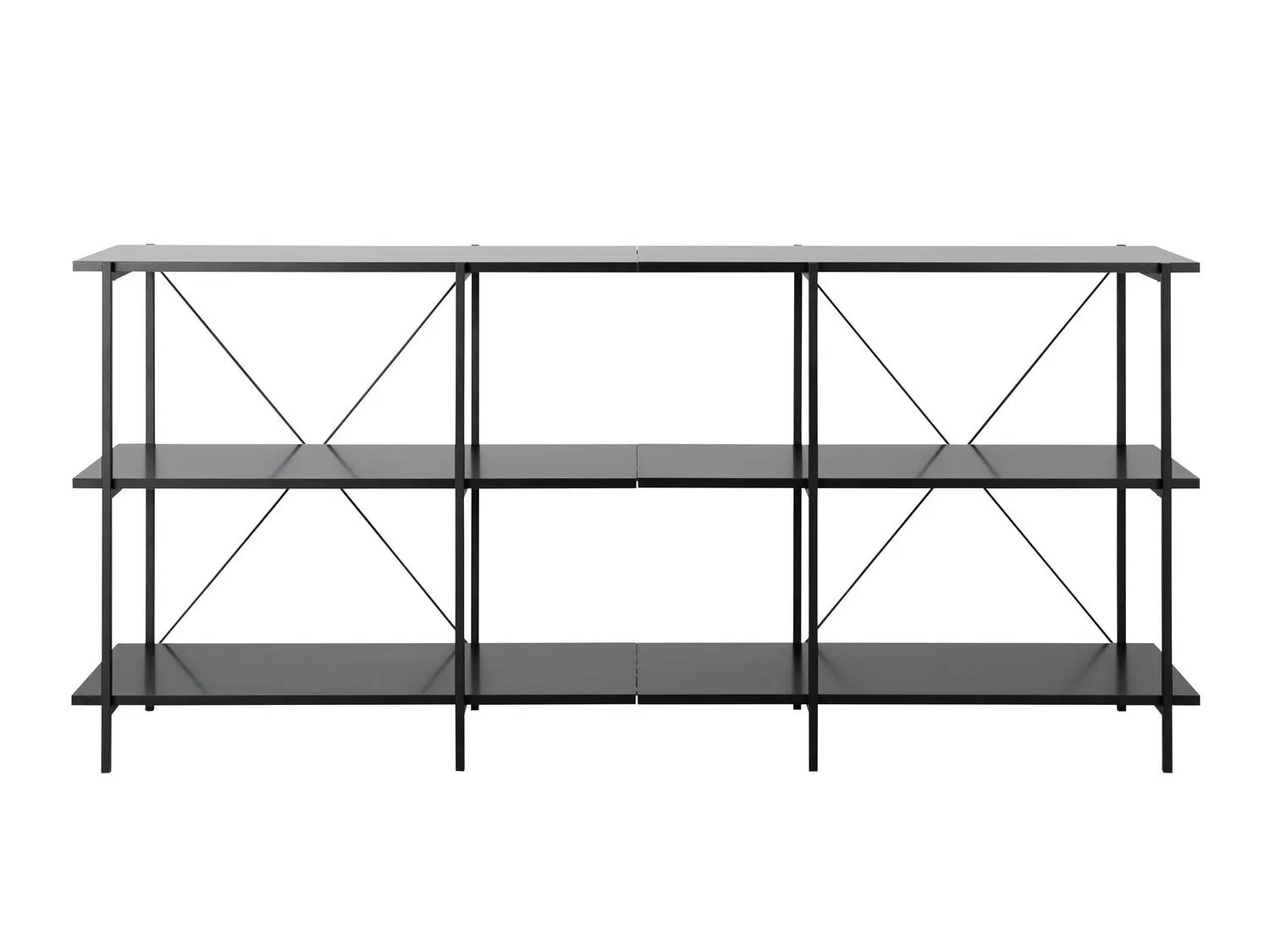 Horizontal shelving with black metal frame and black-painted shelves