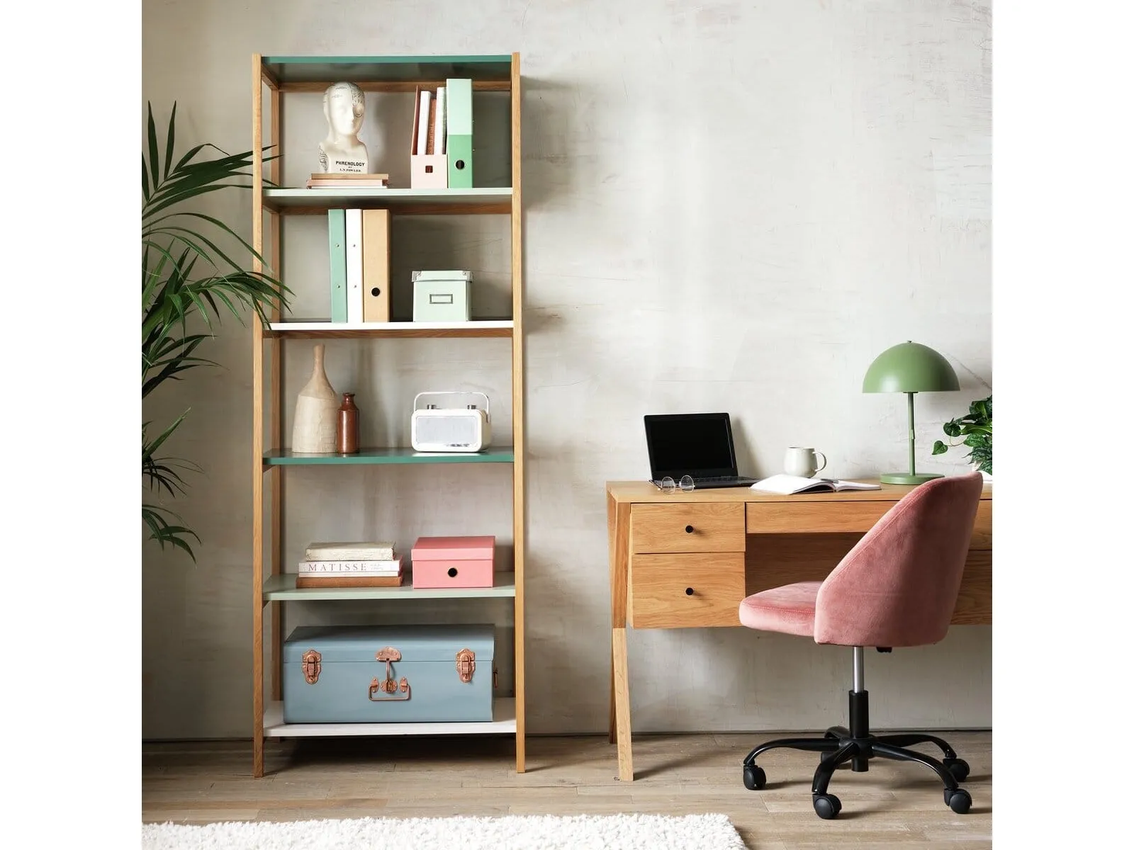 5-tier oak and mdf shelving unit