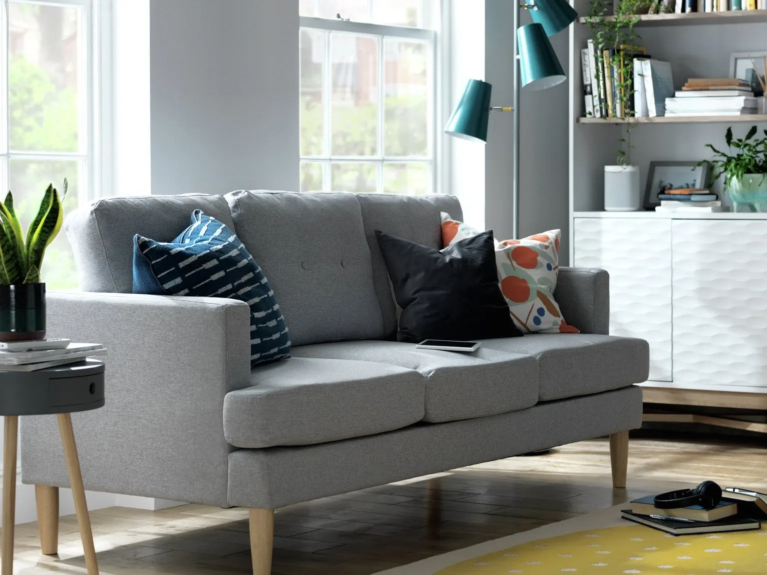 Grey fabric 3-seater sofa
