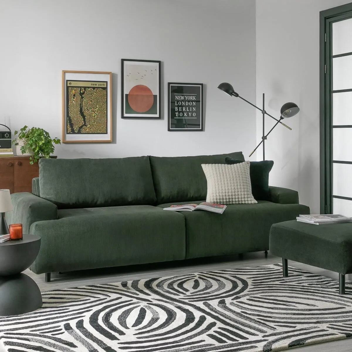 Green fabric sofa bed