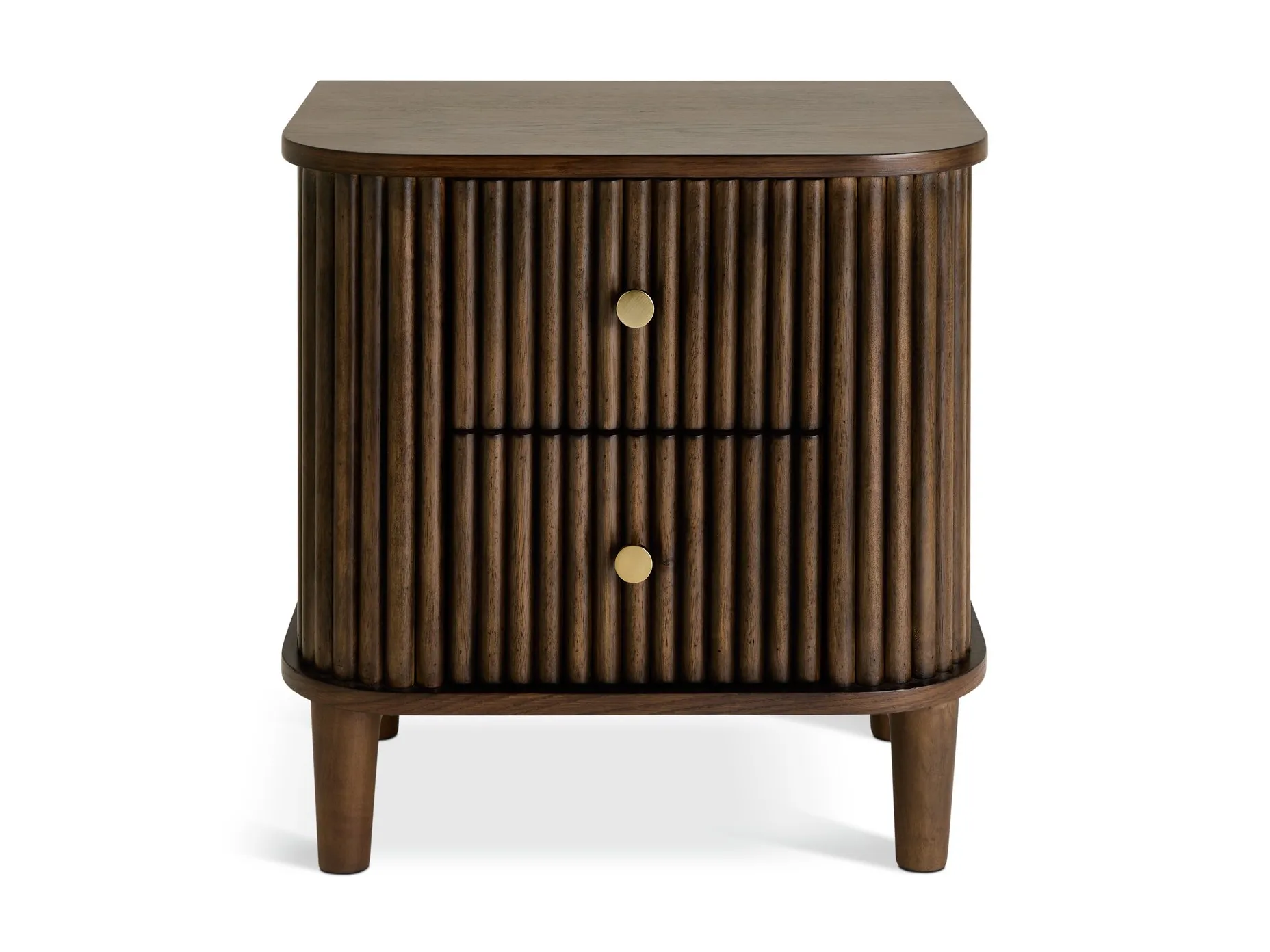 2-drawer walnut side table with fluted surface finish
