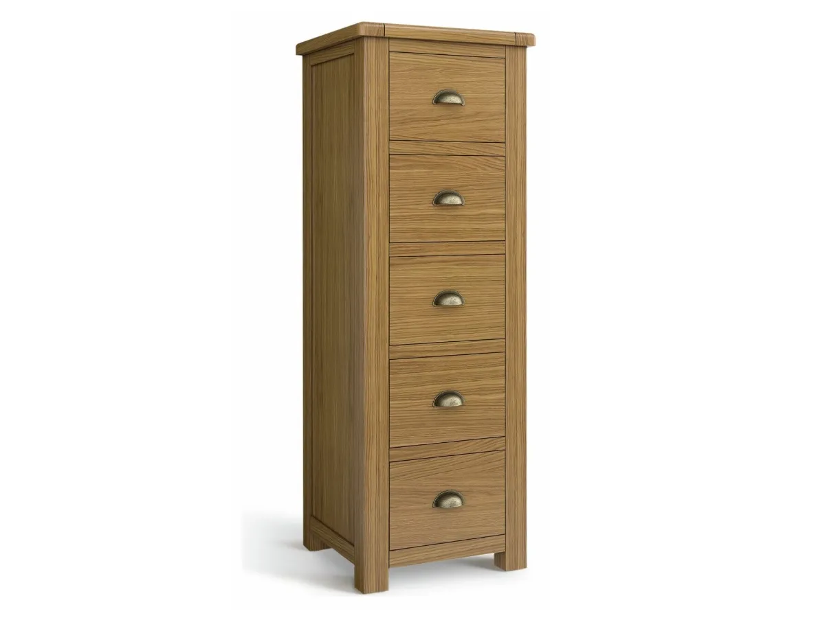5-drawer oak tallboy