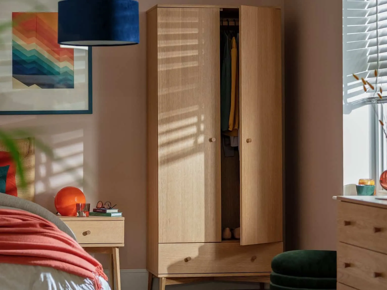 Mid-century style oak bedroom furniture