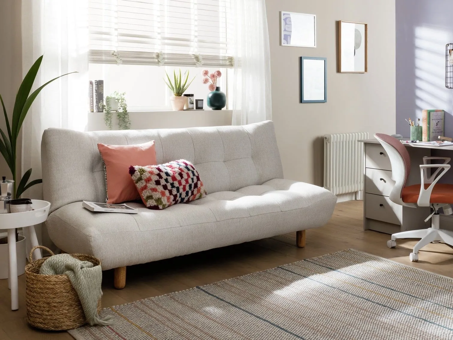 Cream boucle fabric sofa bed