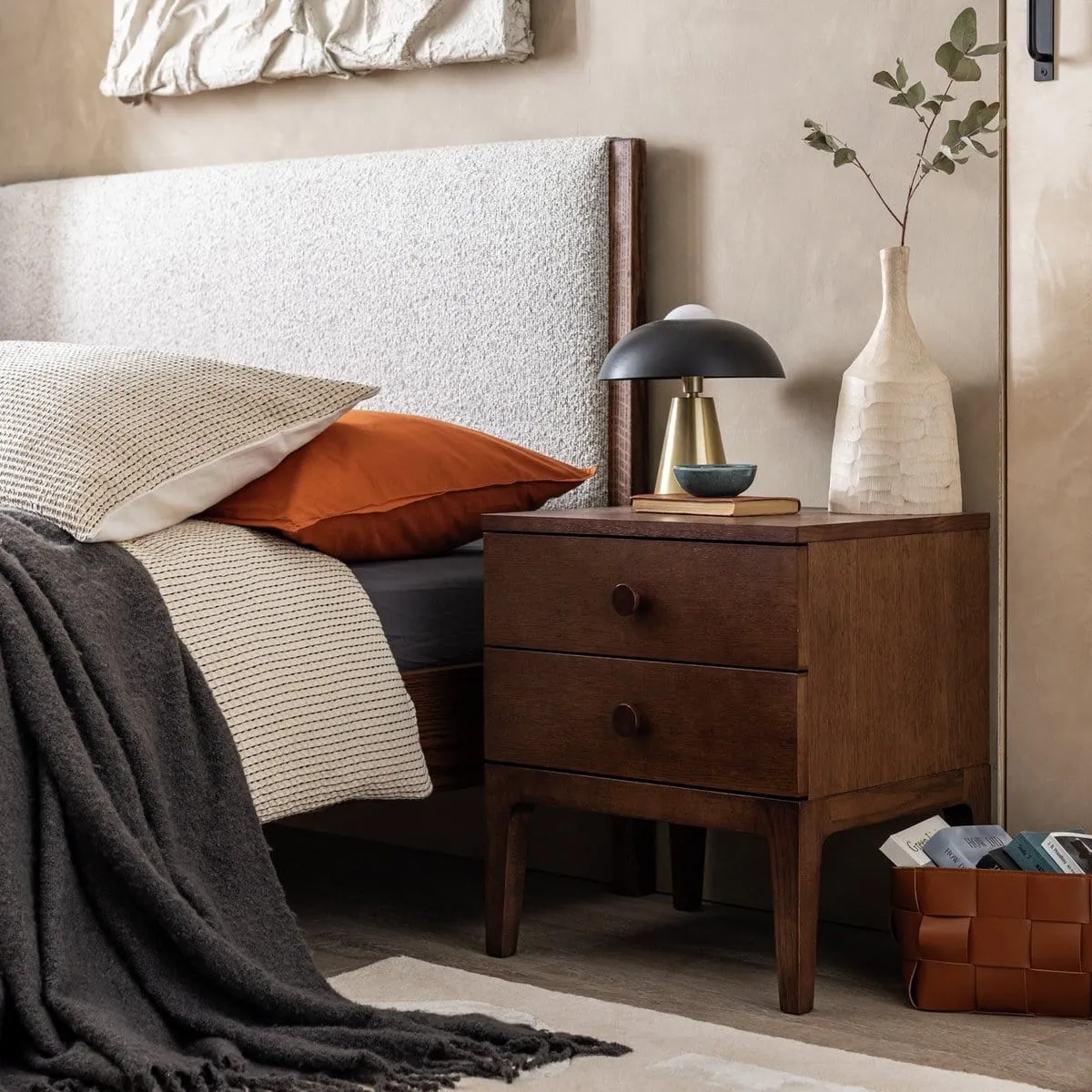 2-drawer bedside chest with walnut finish