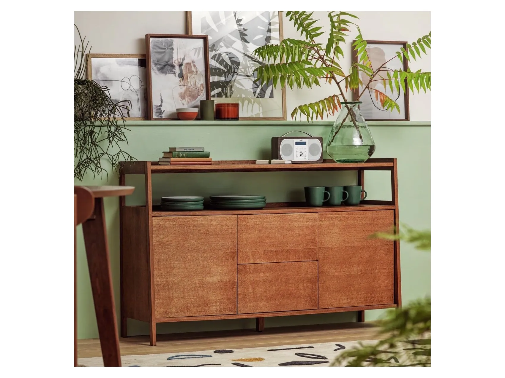 2 door, 2 drawer sideboard with walnut stained finish