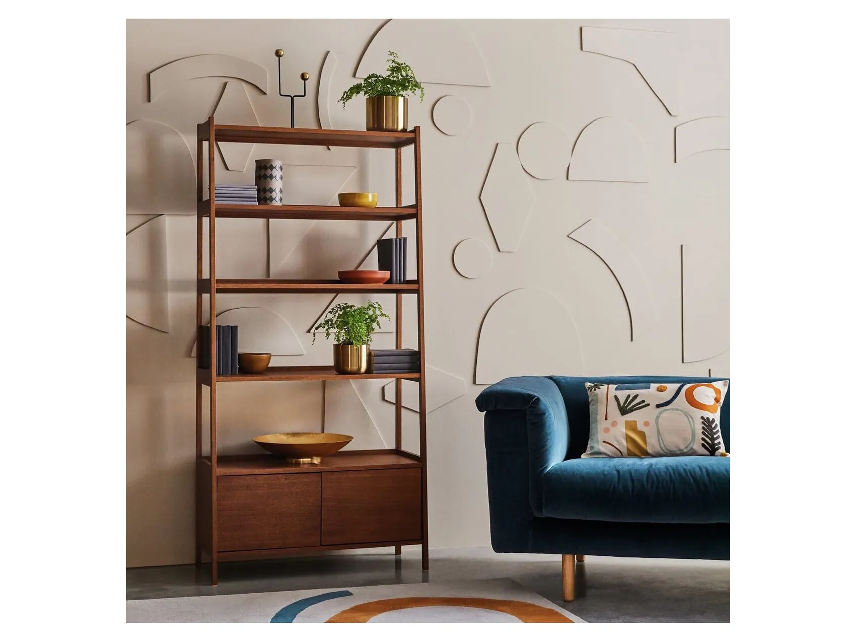 Tall shelving unit with sideboard base
