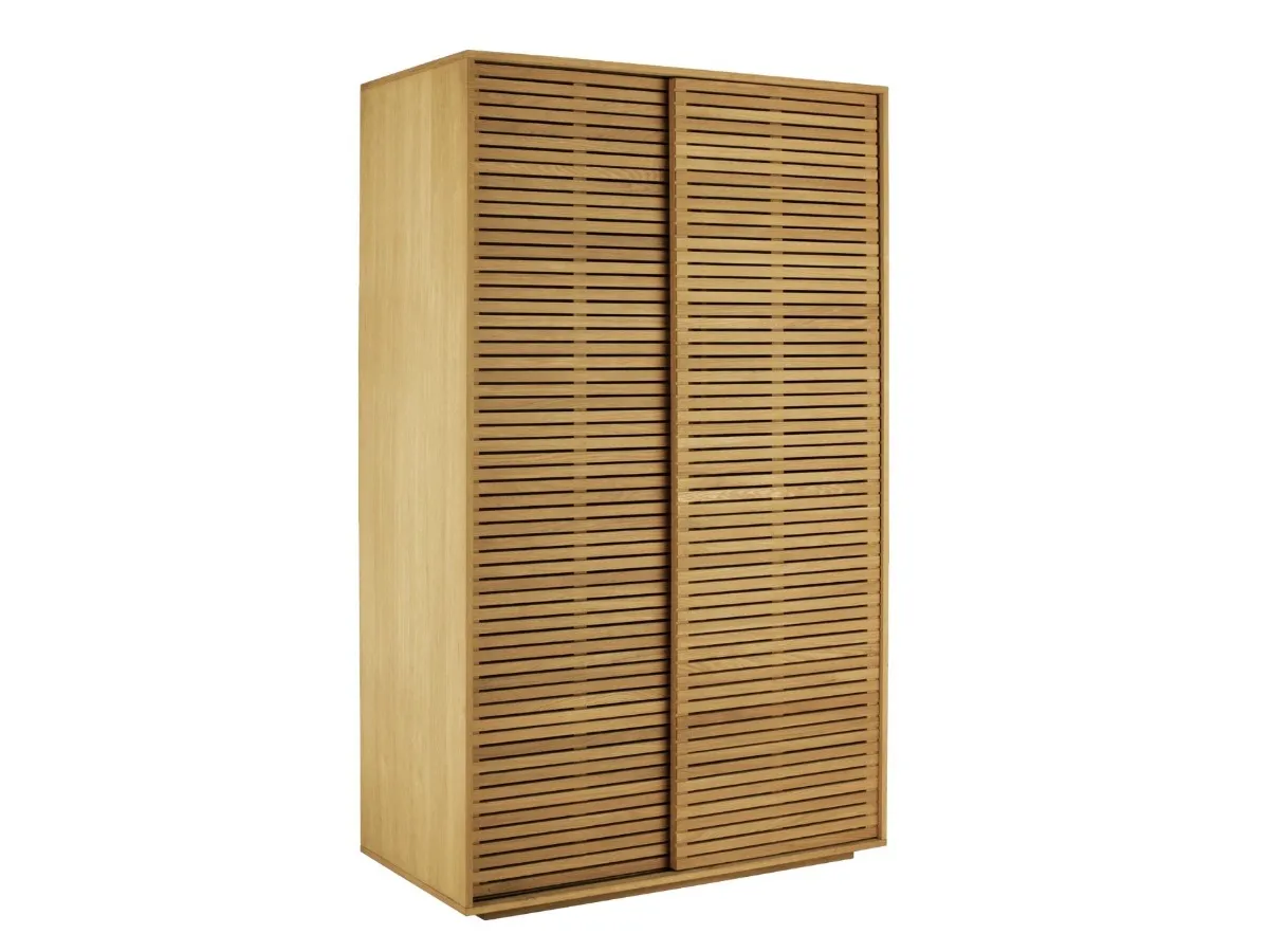Wardrobe with 2 slatted oak doors and internal shelving