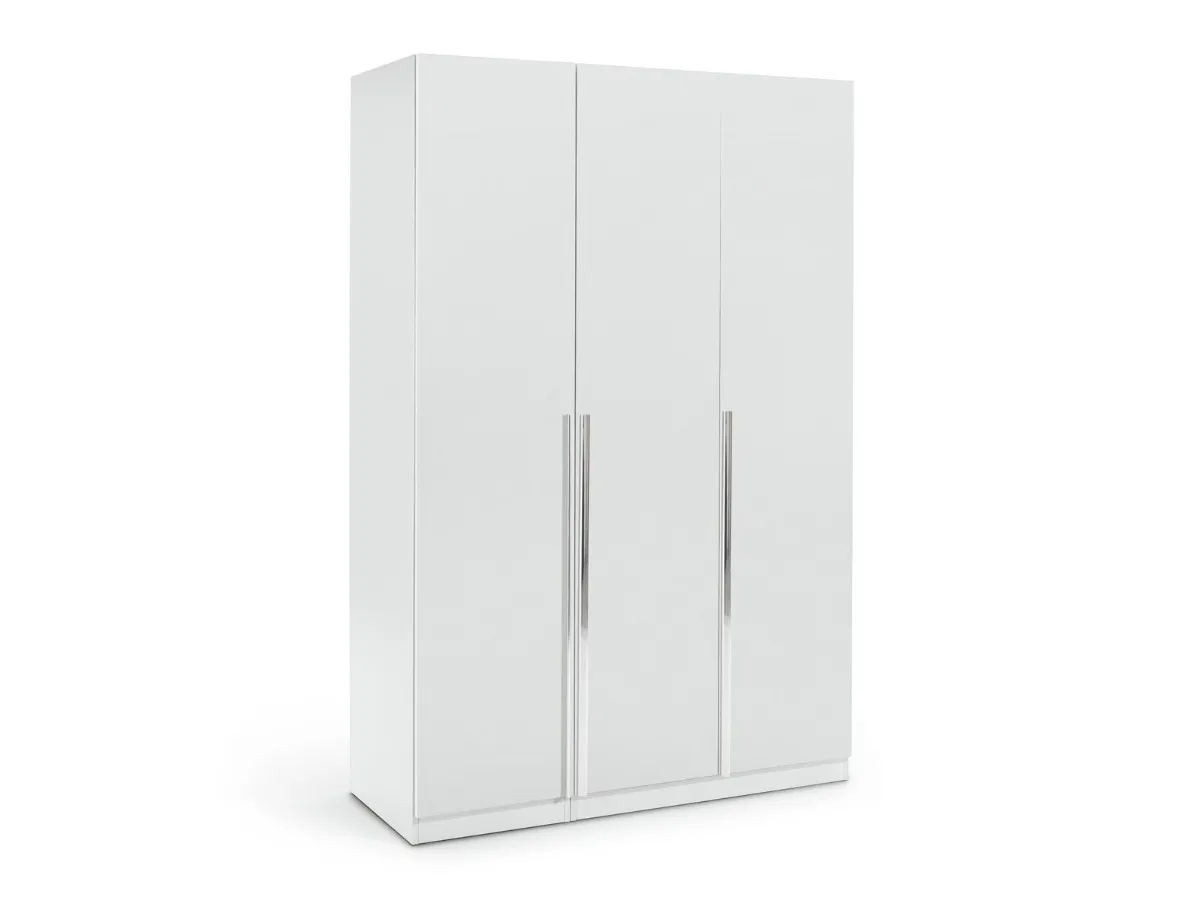 White 3-door wardrobe with bar handles