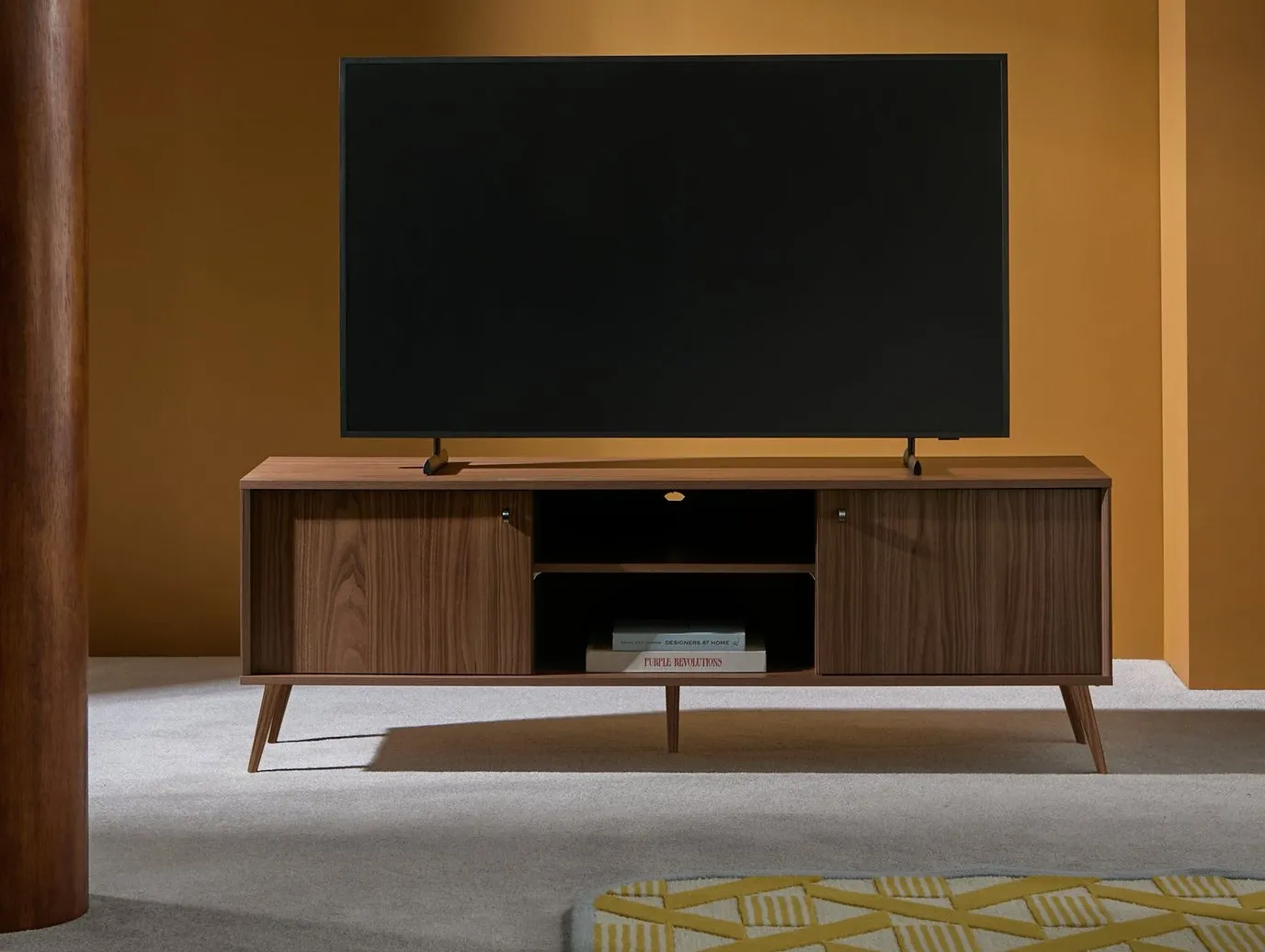 Walnut finish 2-door tv stand