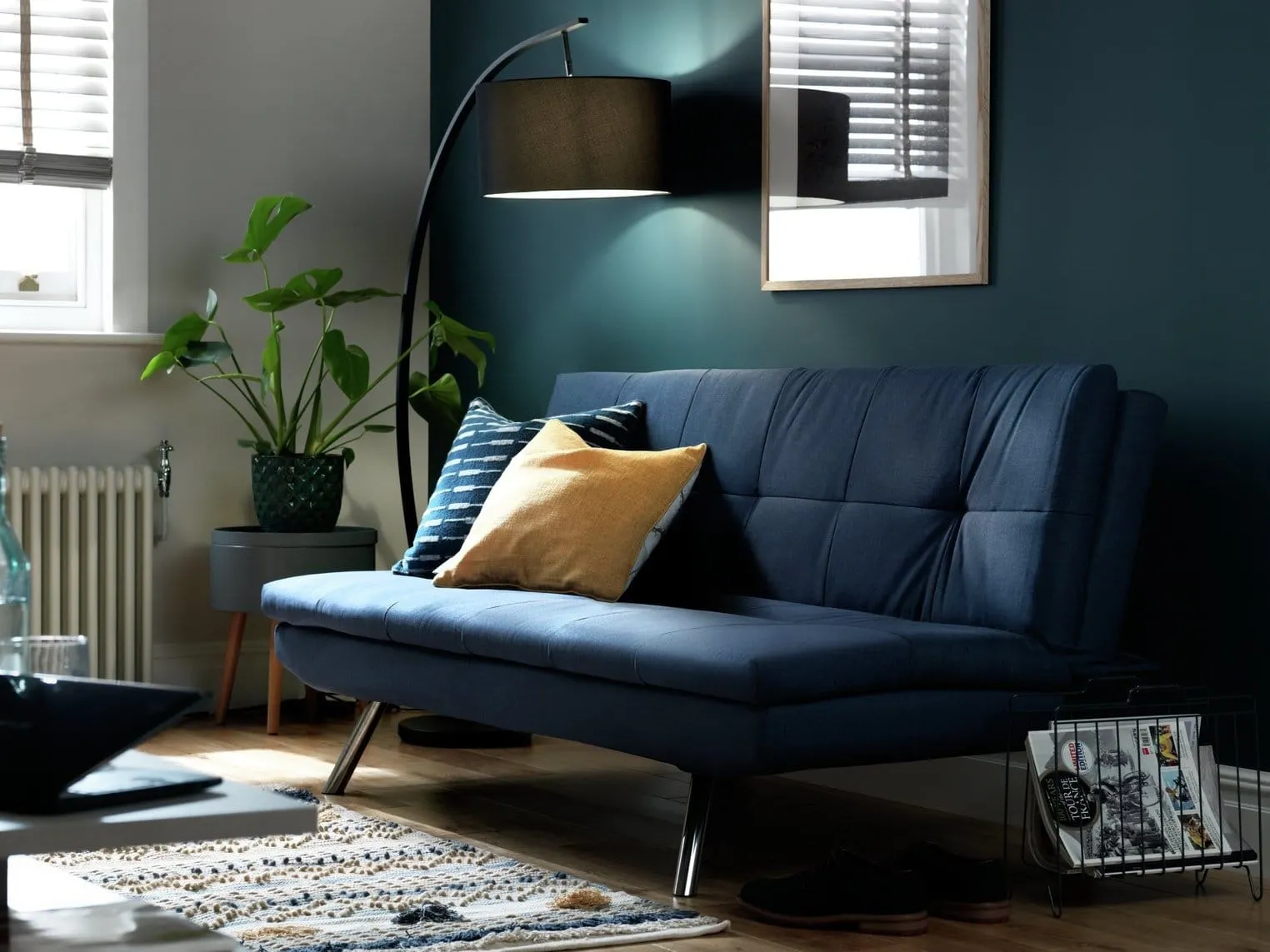 Denim blue fabric sofa bed