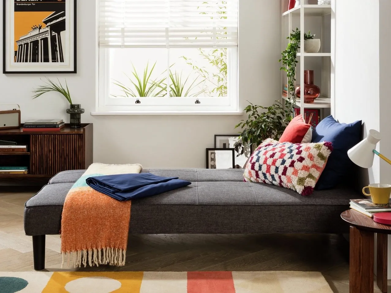 Charcoal fabric sofa bed