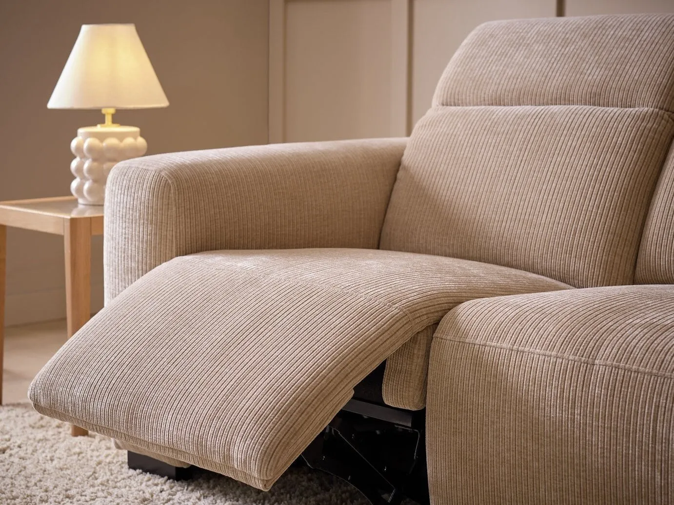 Beige cord fabric recliner