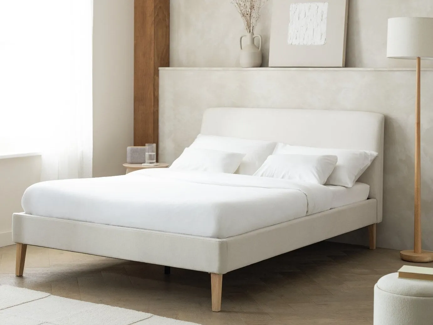 Cream fabric upholstered bed frame
