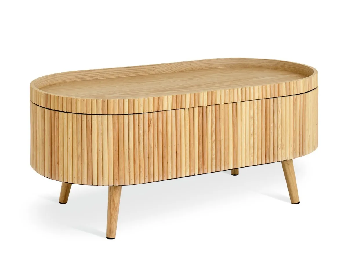 Oval oak coffee table with storage