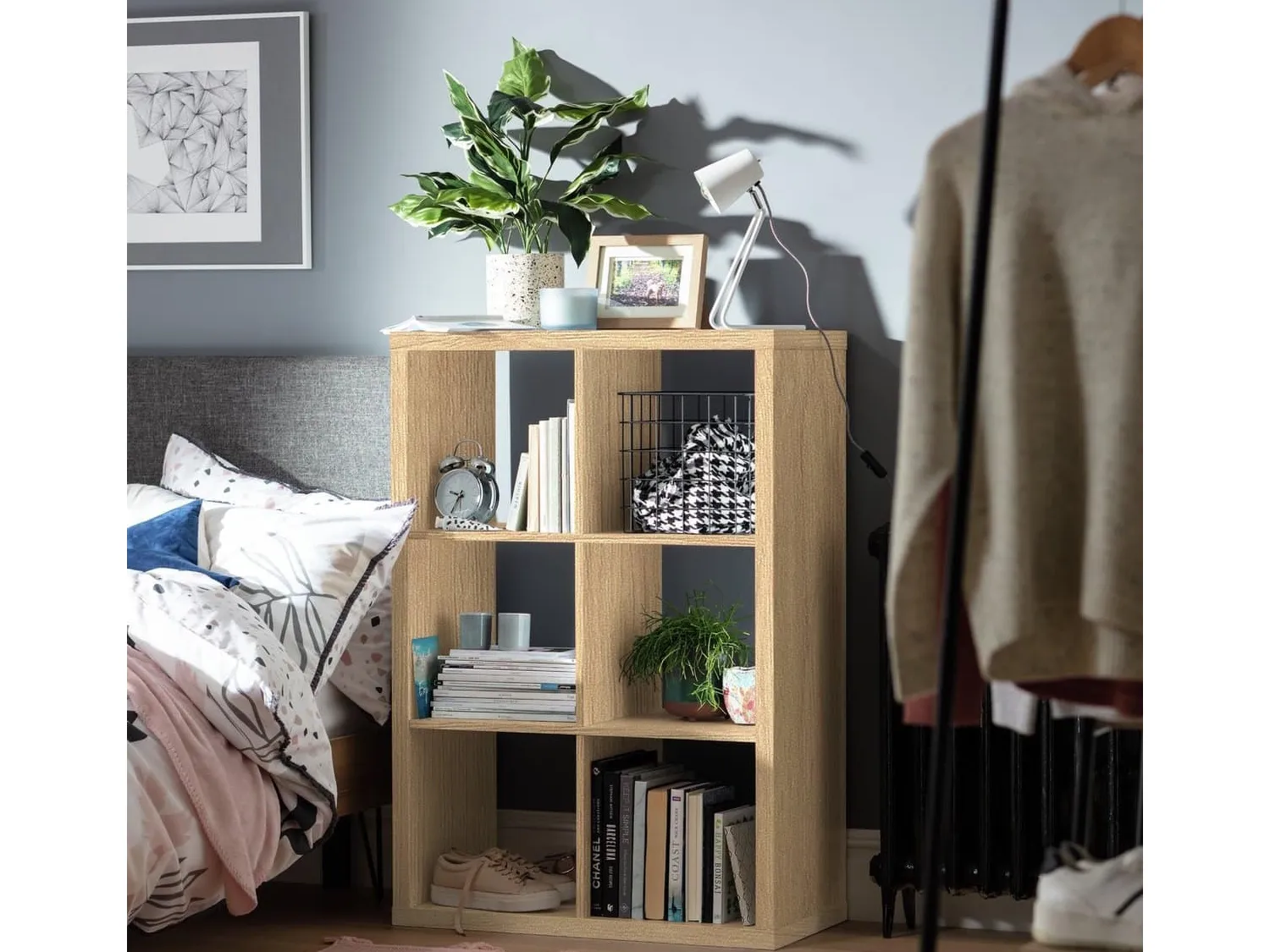 Oak finish 6 cube unit