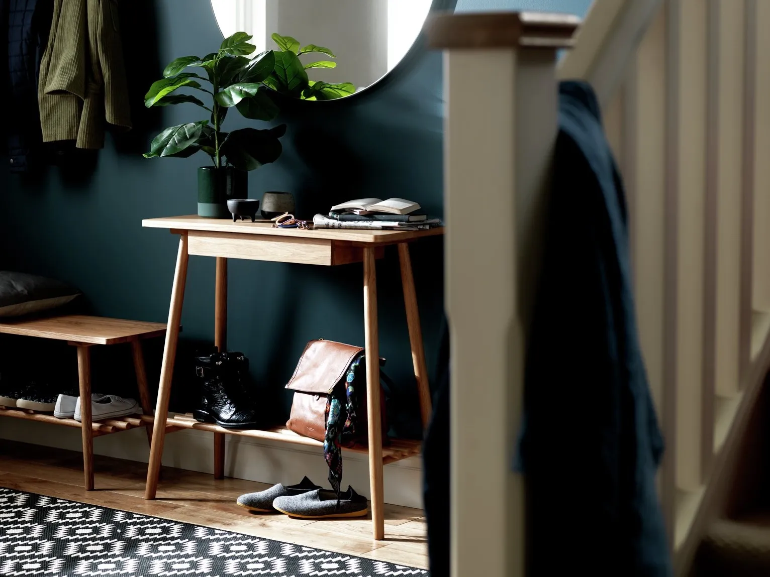 Scandi-style hallway table and shoe bench