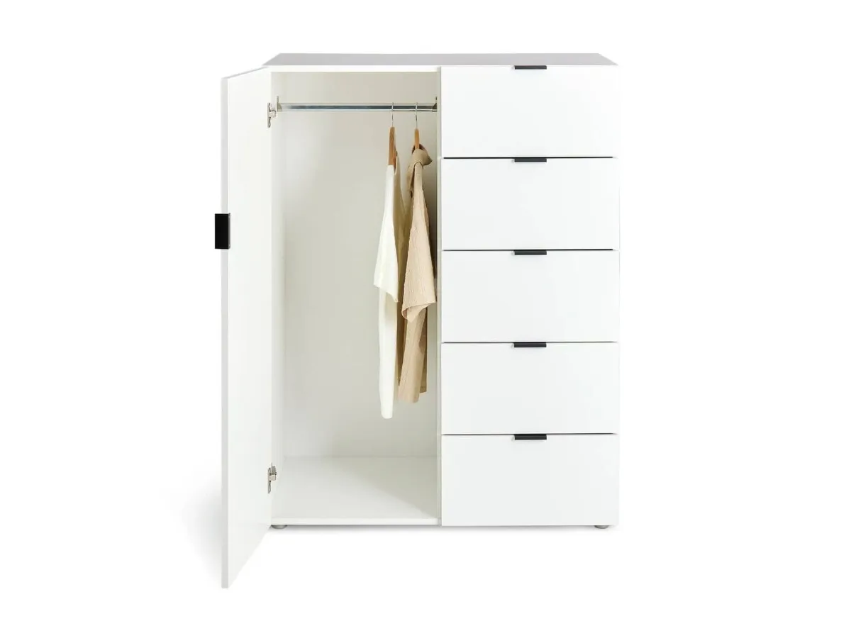 Short white wardrobe with 5 drawers