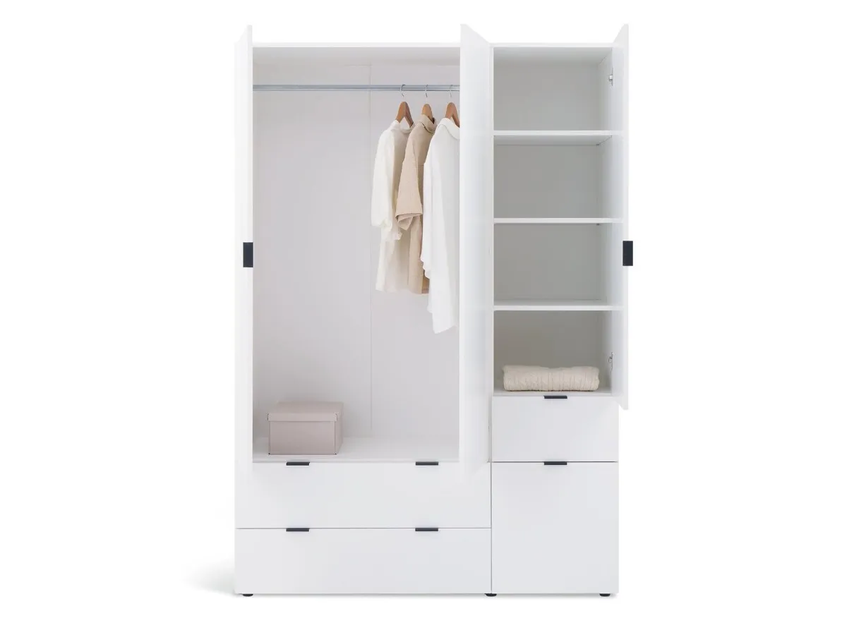 White wardrobe with 3-doors and 3-drawers