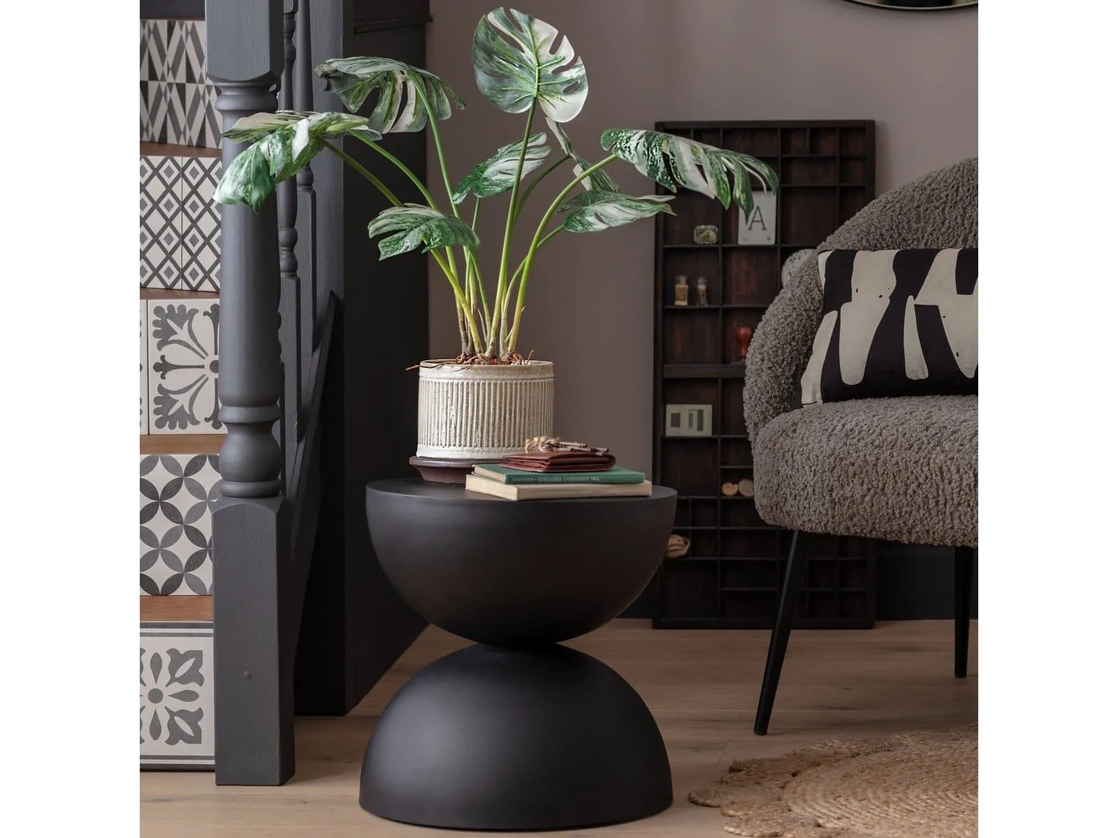 Round black side table