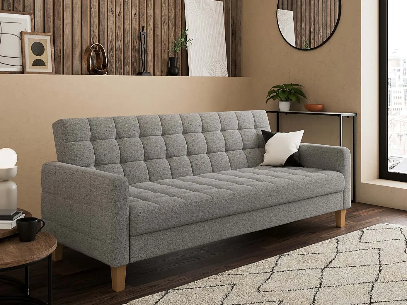 Grey fabric sofa bed