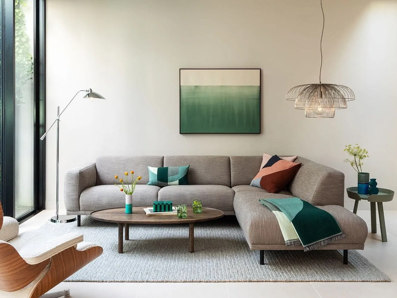 Grey fabric corner sofa
