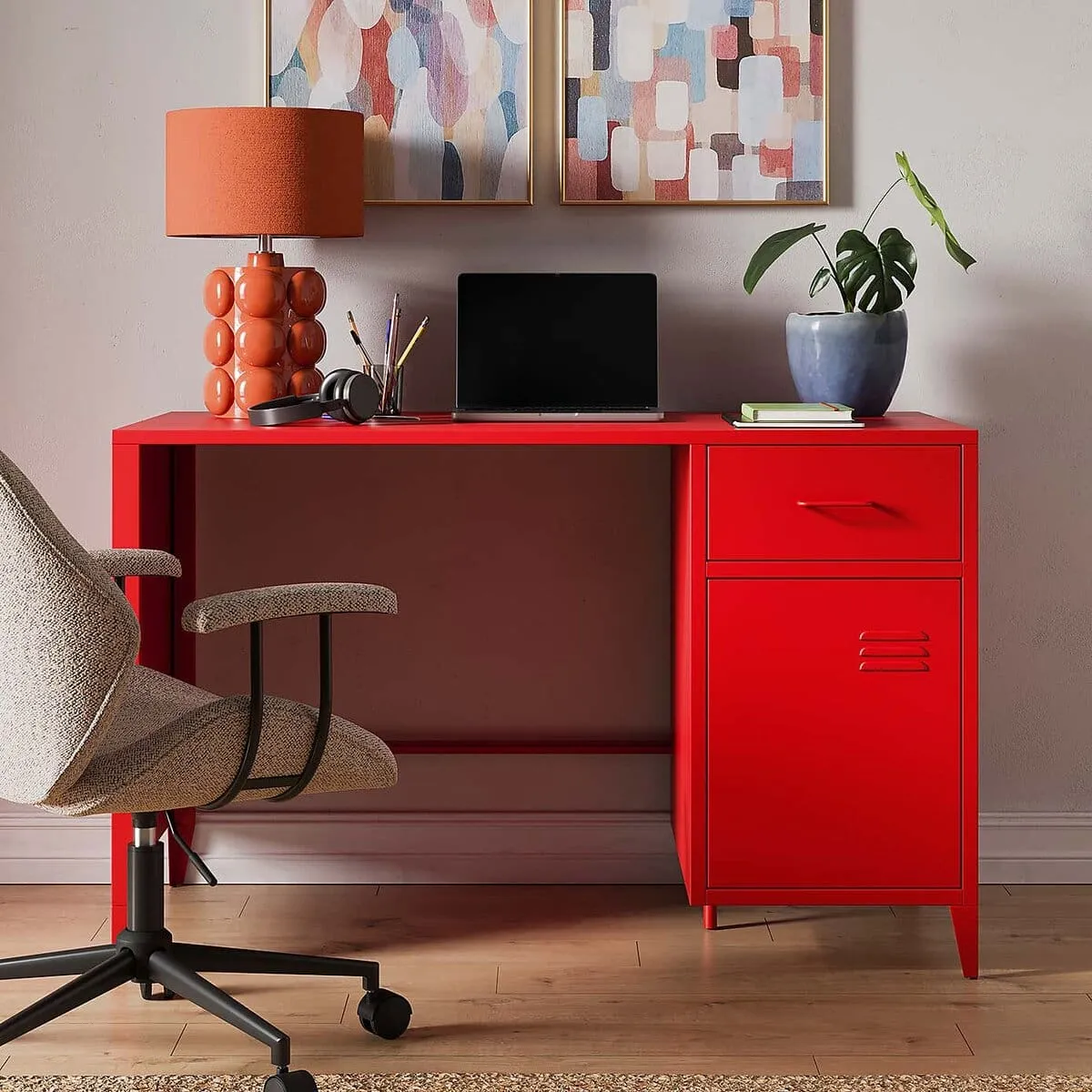 Bright red metal desk