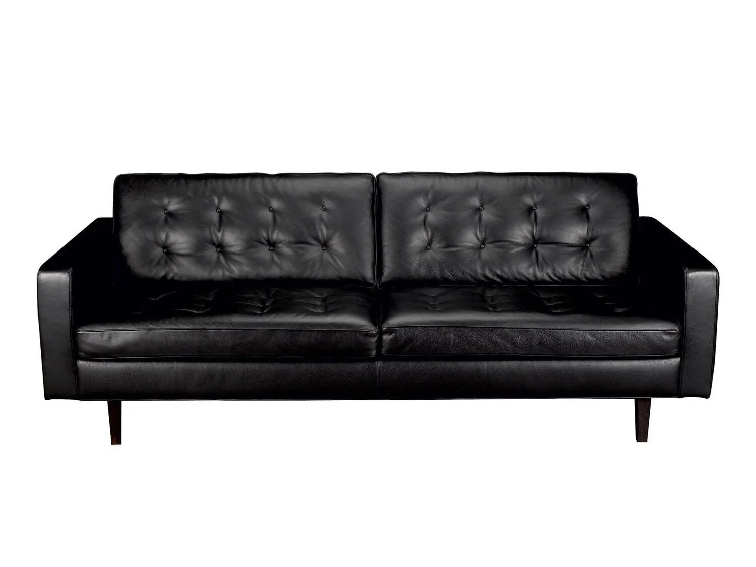 Wide 4-seater black leather sofa
