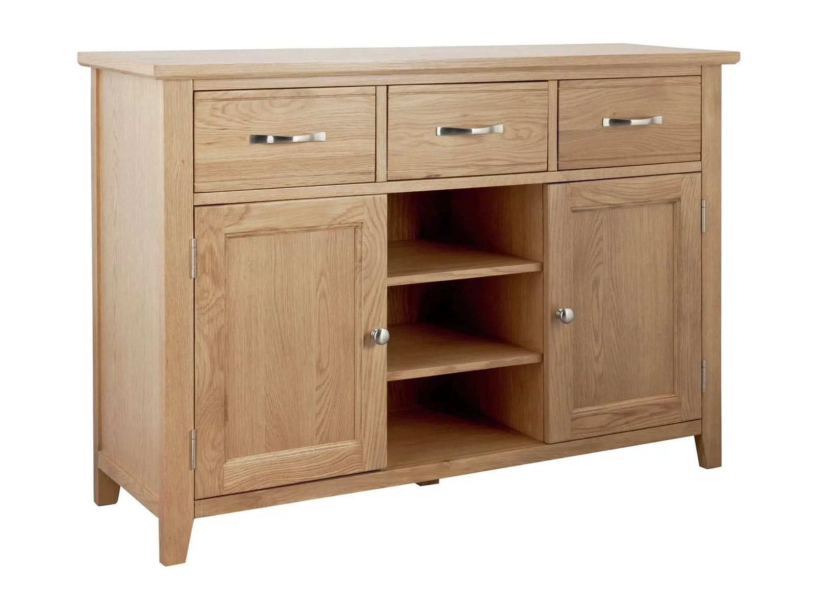 Oak sidebaord with polished netal handles