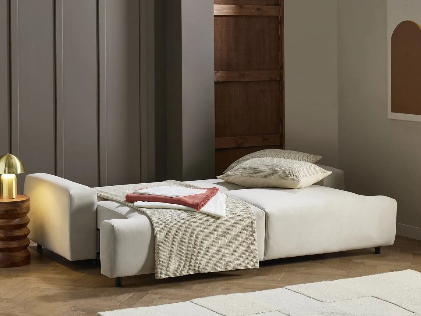 Cream fabric sofa bed