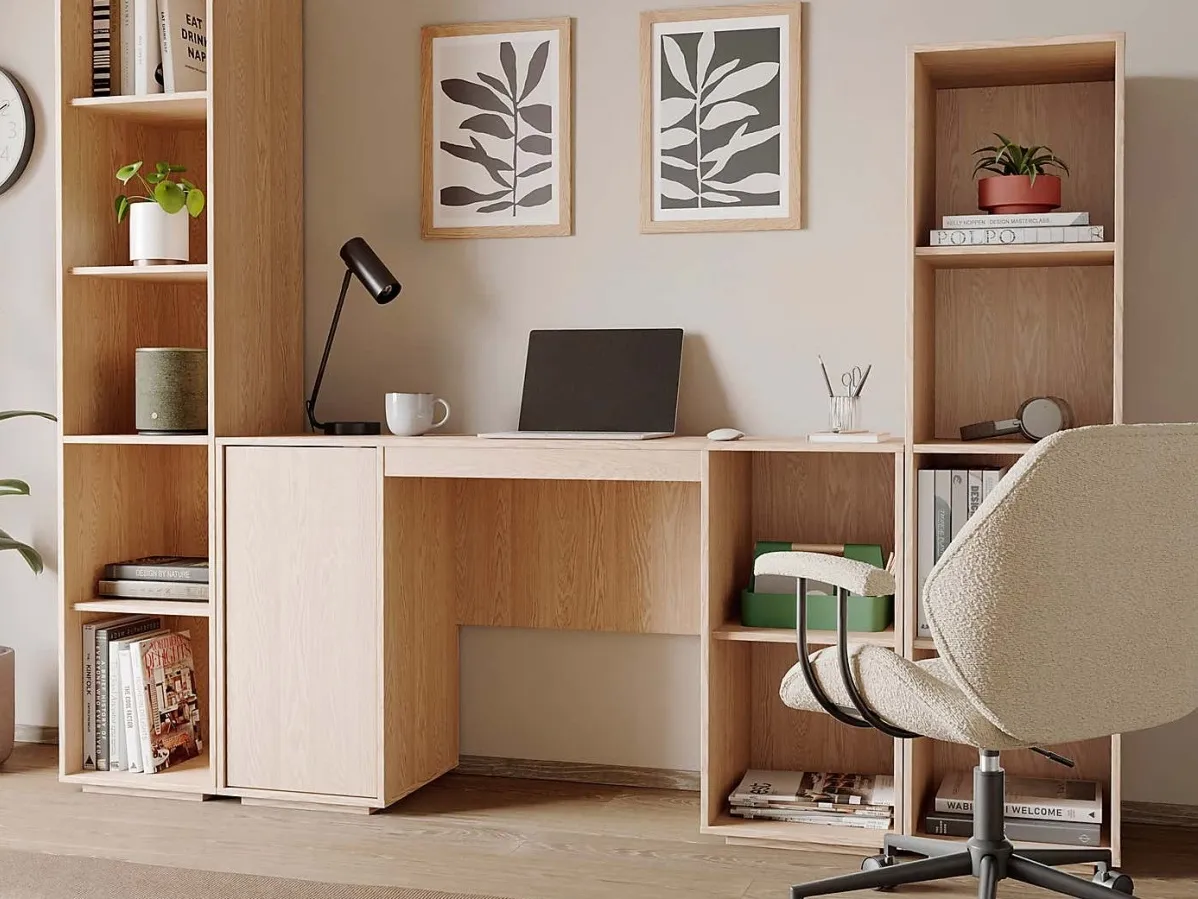 Light oak finish desk and matching bookcases