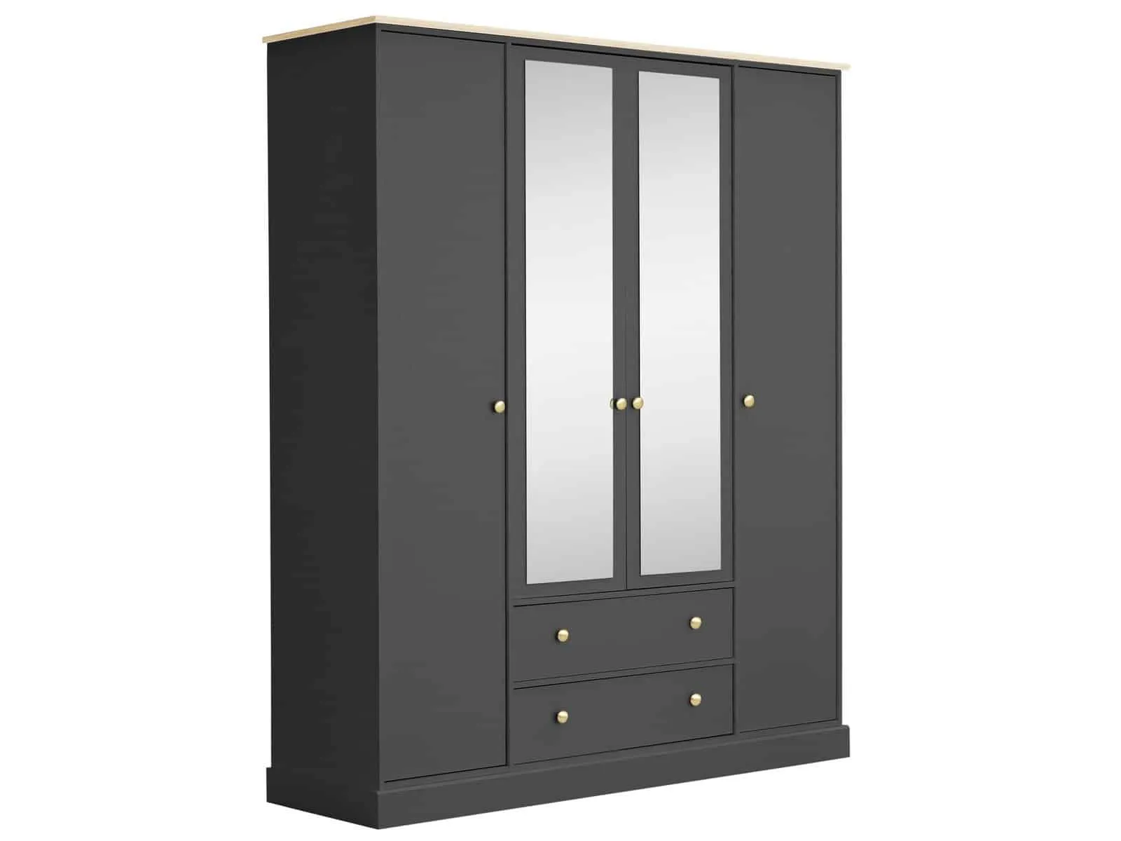 Anthracite 4-door wardrobe with 2 drawers and 2 mirrors