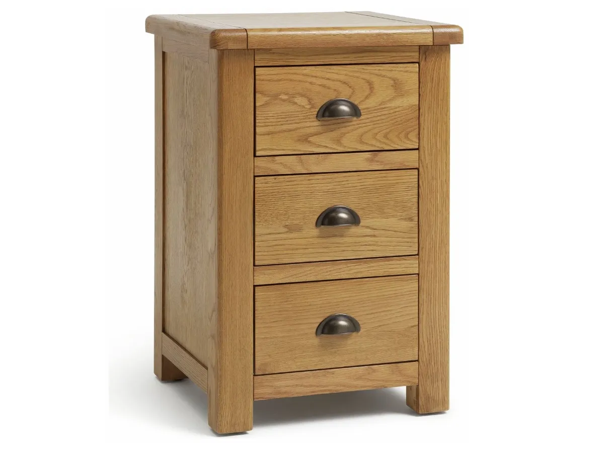 3-drawer oak bedside chest