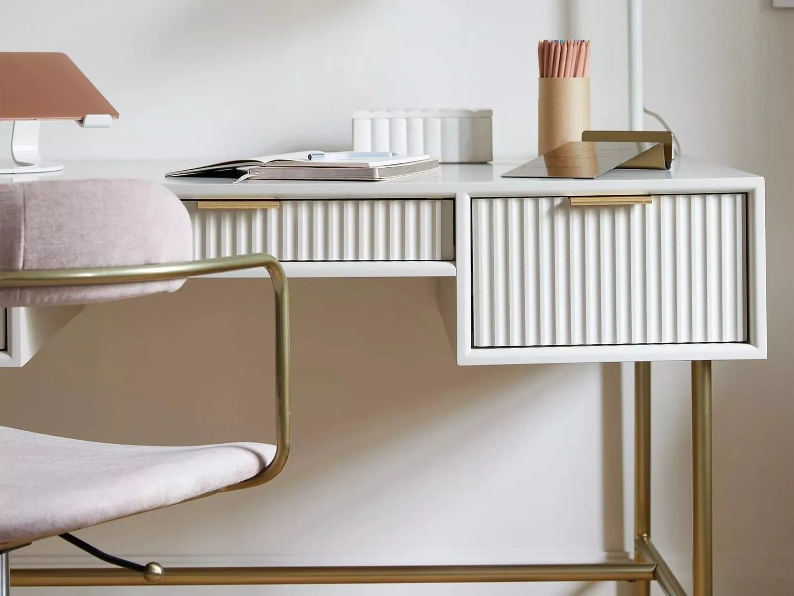 White desk with gold coloured legs