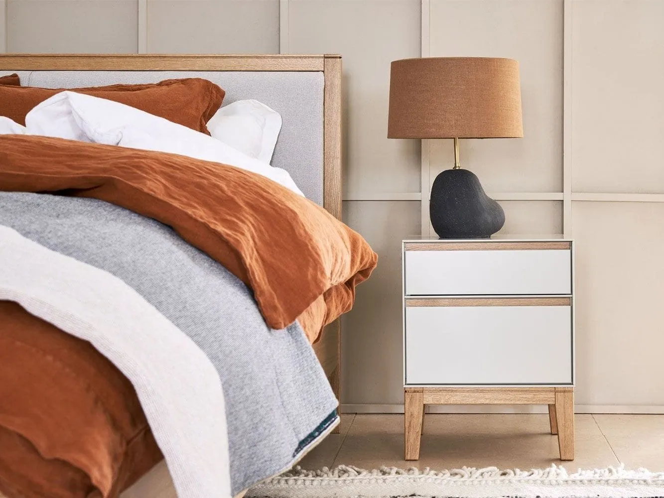 2 drawer oak frame bedside table