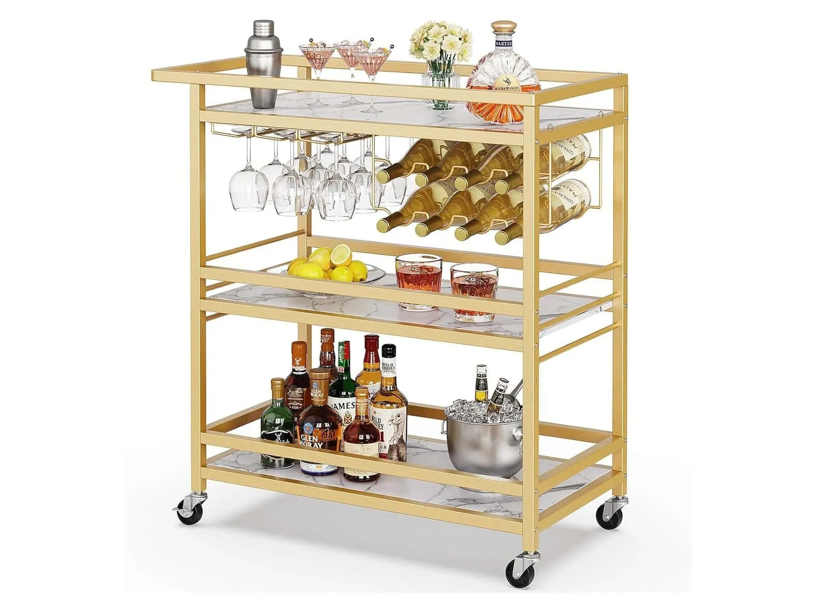 3-tier gold framed bar cart