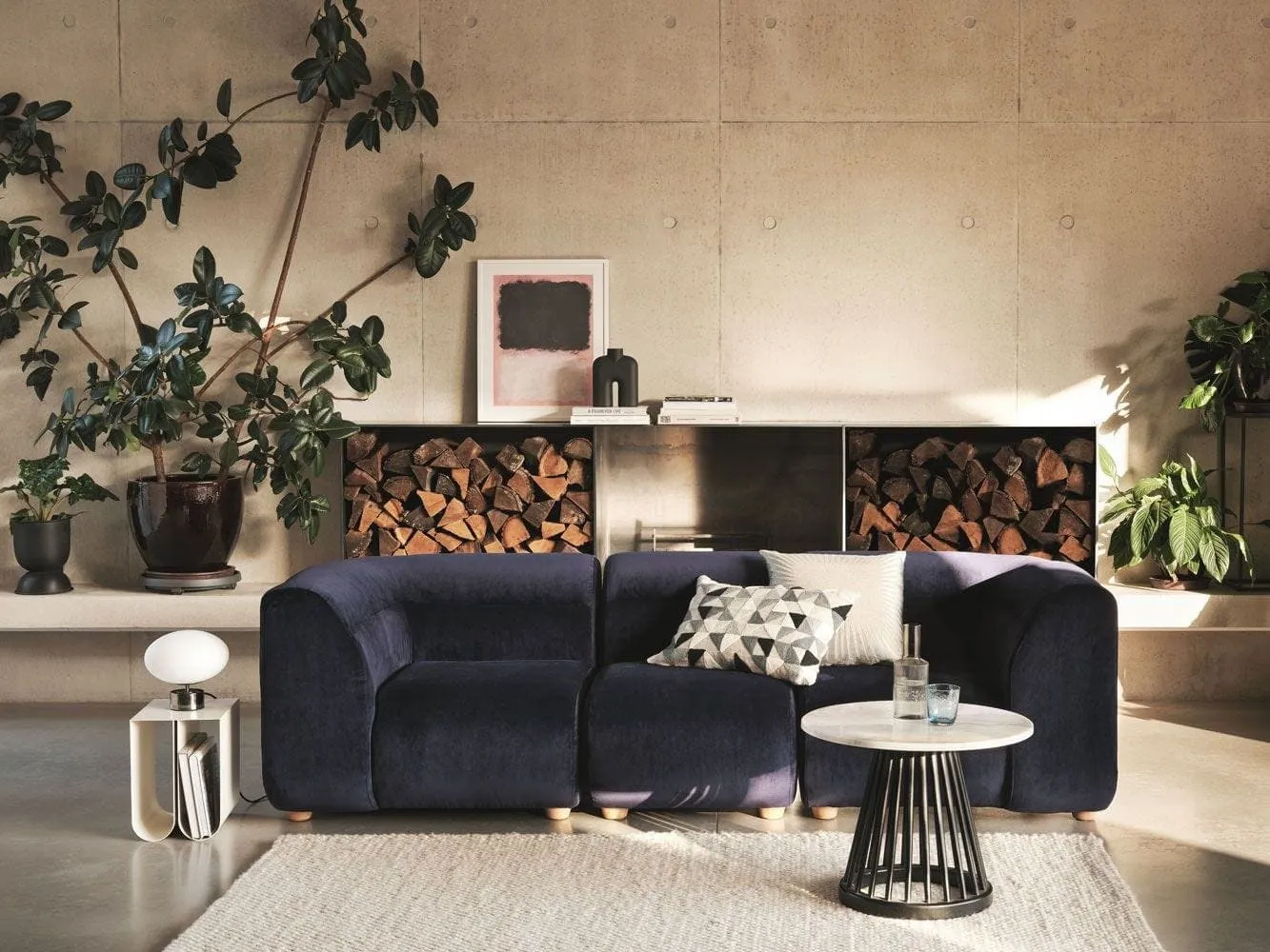 Midnight blue fabric sofa