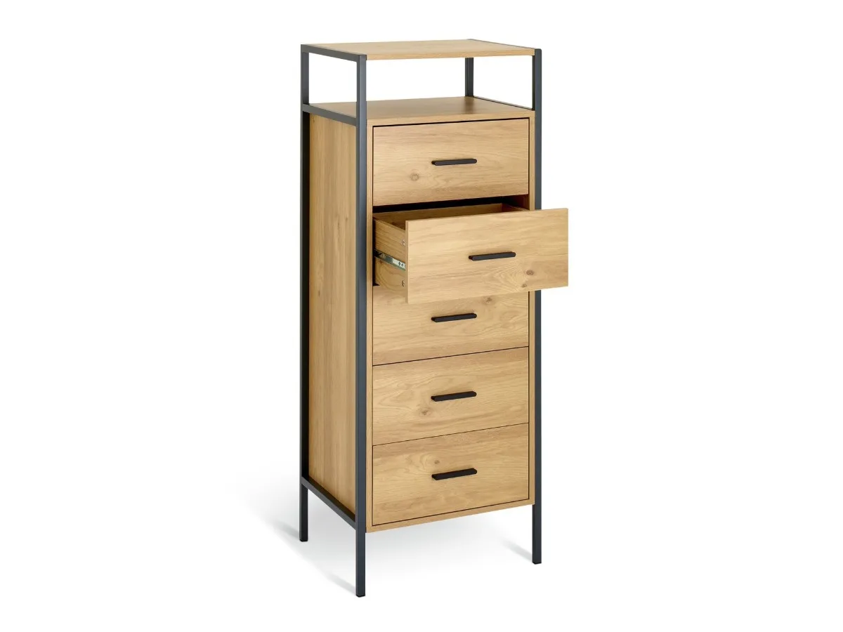 5-drawer oak tallboy