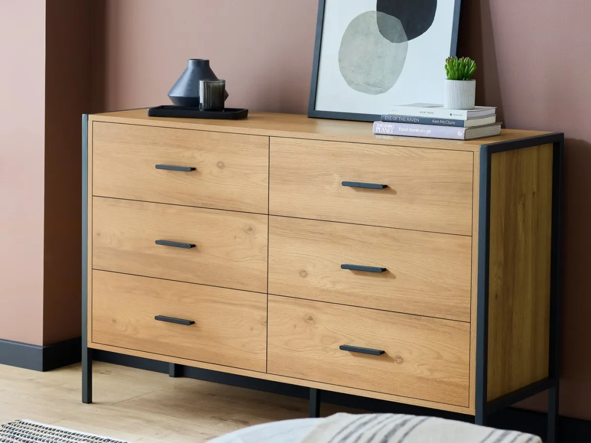 Indusrial oak and black metal bedroom furniture