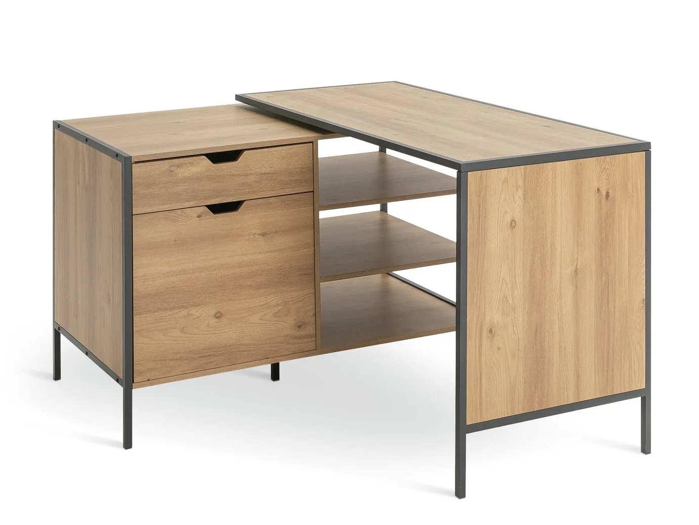 Oak and black desk with shelves
