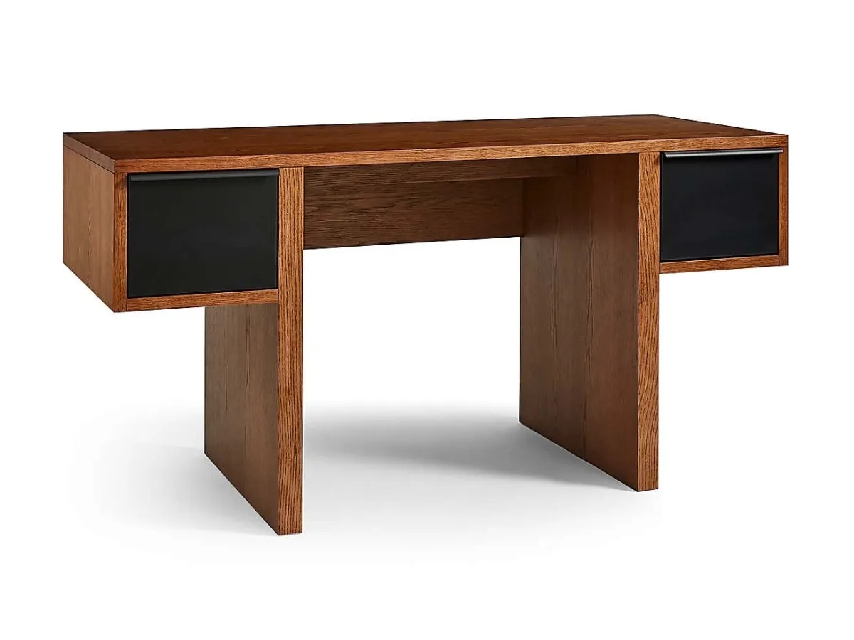 Dark oak desk with a large black square drawer at each side