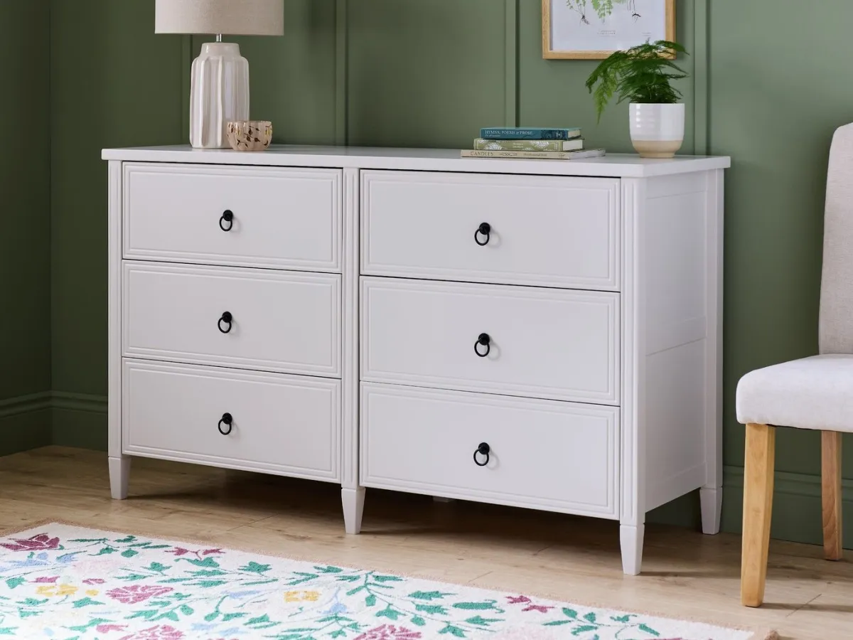 White-painted drawers with black-metal ring handles