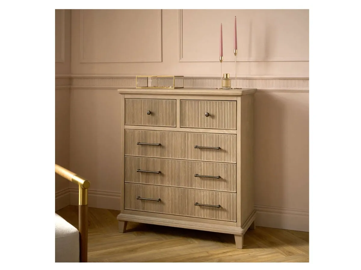 Tall oak 5 drawer chest