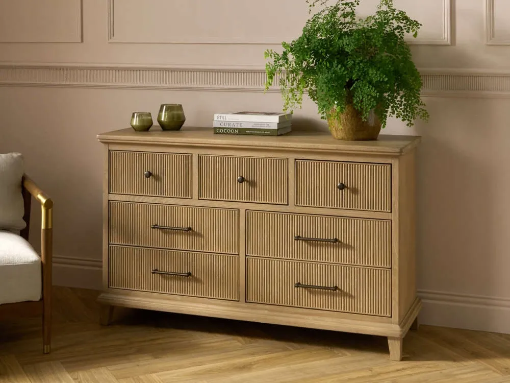 Grey-washed oak drawers with textured fronts