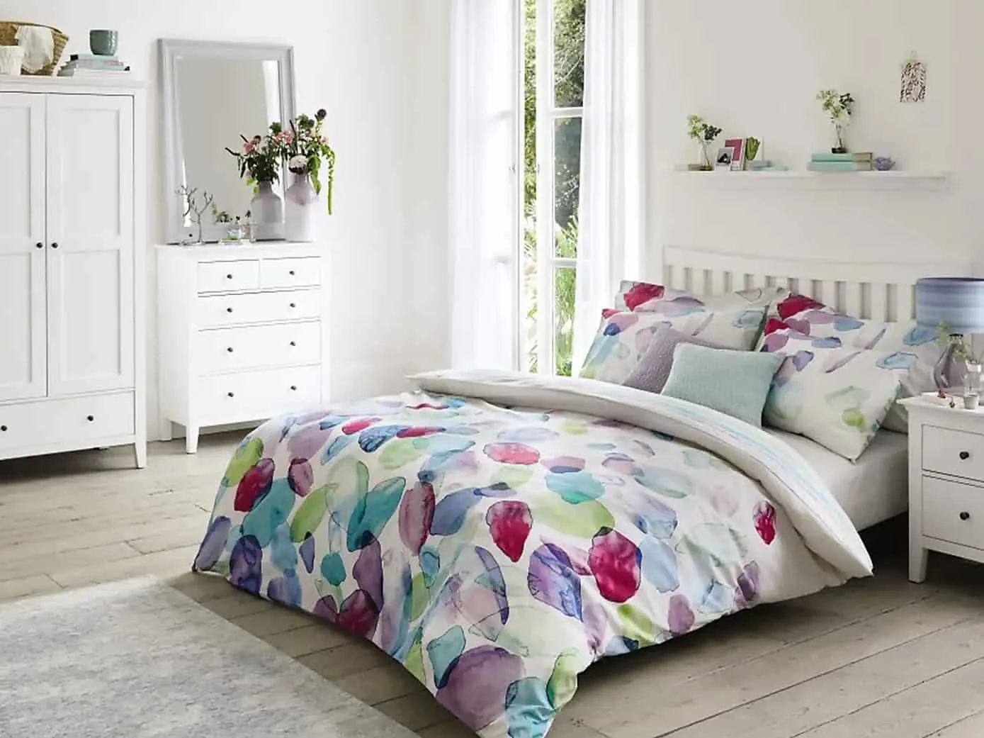 White-painted bedroom furniture