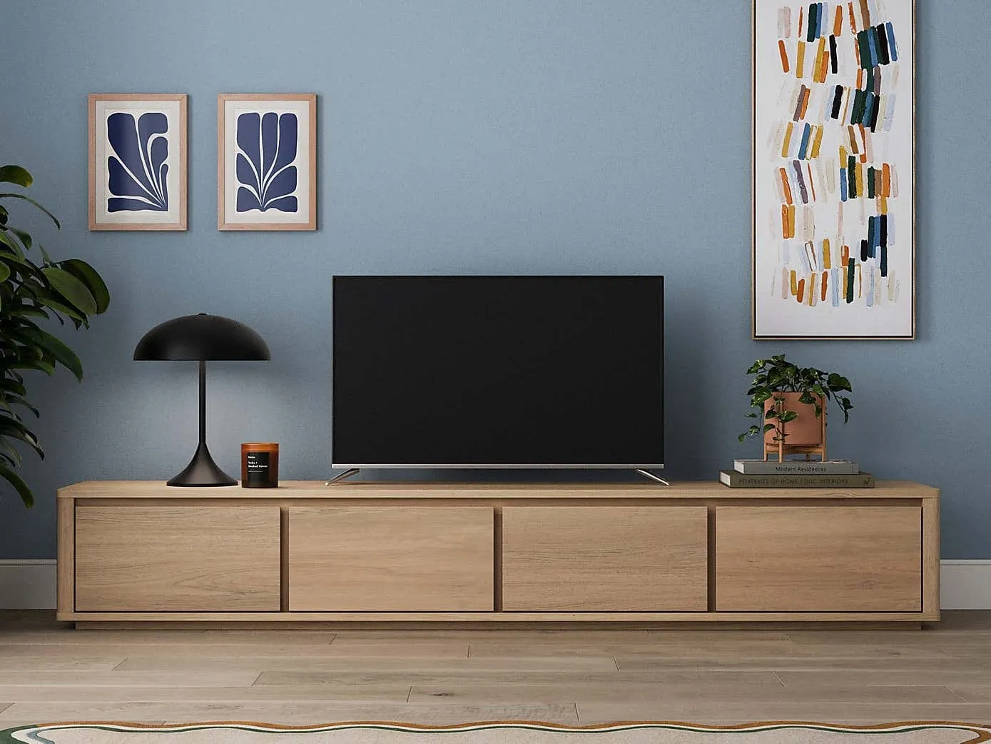 wide oak tv unit with 4 doors