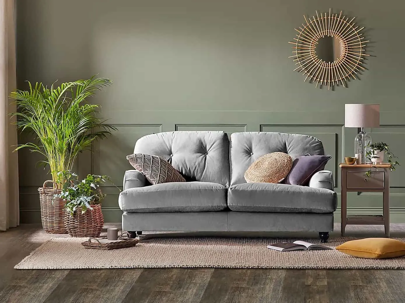 Grey velvet sofa