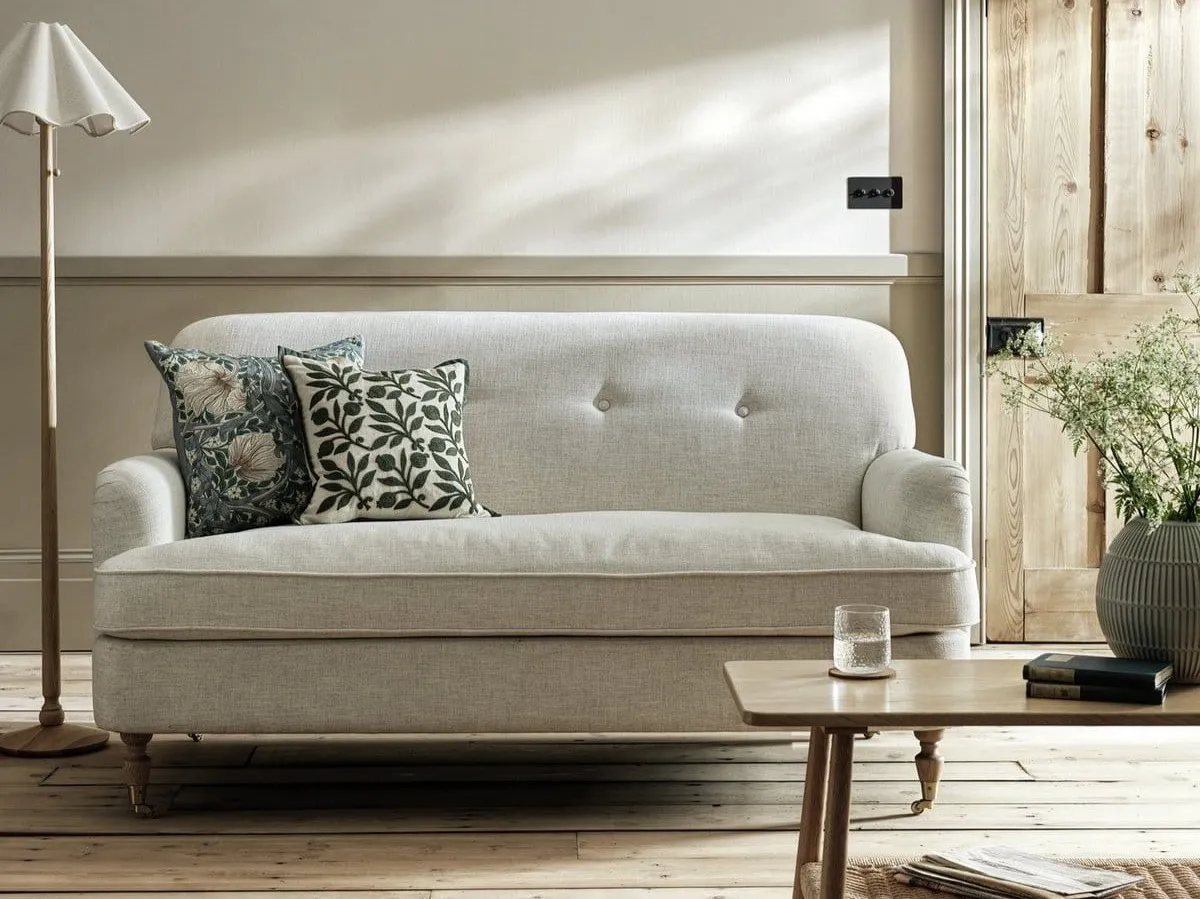 Cream fabric button back sofa